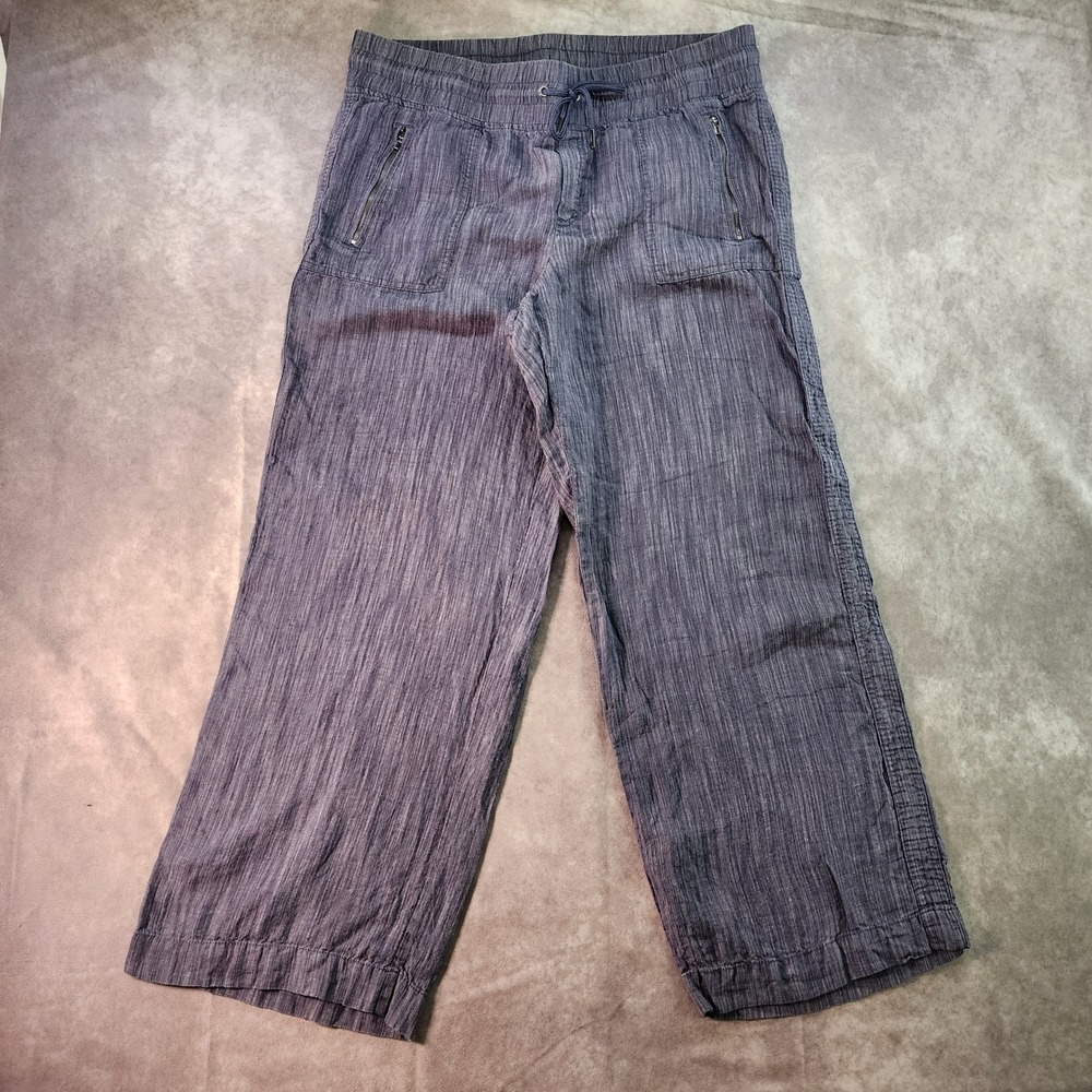 Athleta On‎ Textured Wide Leg Pant Womens 16 Blue Gray Drawstring Cropped